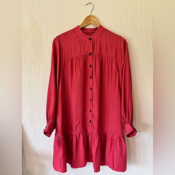 Banana Republic Pink Button Flounce Hem Mini Oversized Loose Fit Tunic Dress - Picture 10 of 16